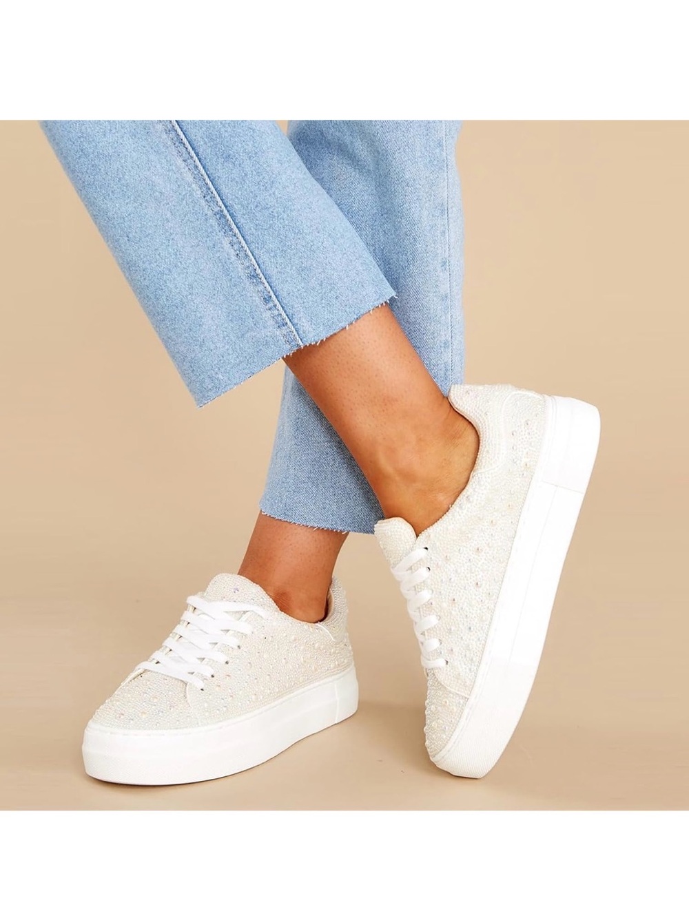 Women's Wedding Pearl Sneaker Shoes Pearls Bridal/Engagement Sz 8